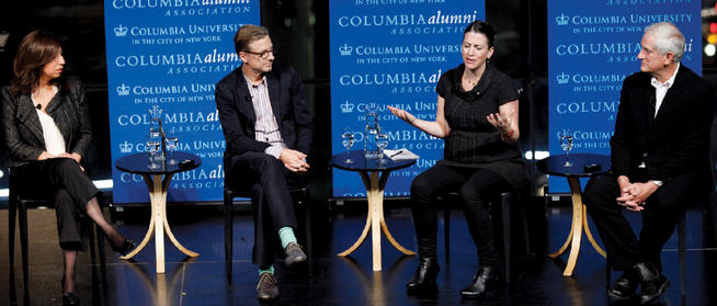 Ed Schlossberg ’67, ’71 GSAS (far right) participated in a panel, “Innovation: Columbians Break Through,” with (left to right) Kelly Golnoush Niknejad ’06J, Charles Renfro ’94 Arch. and Anna Lappé ’01 SIPA at the Columbia Alumni Leaders Weekend on October 21–22. The Columbia Alumni Association event featured a lunch discussion between President Lee C. Bollinger and Trustees Chair Bill Campbell ’62, ’64 TC and the awarding of alumni medals to Mark Momjian ’83, ’86L; Neil Selinger ’75 (in memoriam); and nine others at the Saturday gala. The event also included the an- nual Columbia College Fund Volunteer Leadership Conference featuring best-practices discussions on topics such as “Making the Ask for Young Alumni,” “Peer-to-Peer Fundraising” and “The Power of Reunions,” plus a lively talk on the state of the College with Interim Dean James J. Valentini. Photo: Eileen Barroso